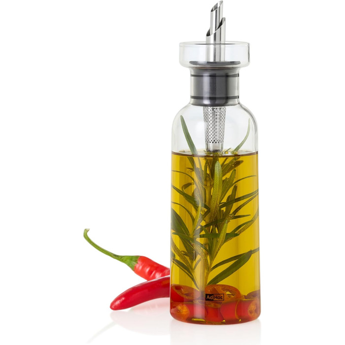 AdHoc BZ81 набір для олії або оцту AromaPour, скляний, елегантна пляшка для оливкової олії з носиком з нержавіючої сталі, герметична, 300 мл, підходить для гарбузової олії чи оцту