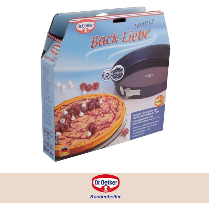 Форма для випікання Dr. Oetker 32 см, емальована, з підйомним дном – кругла антипригарна форма для торта, пирога, кішу, з конічним краєм, стійка до подряпин і порізів