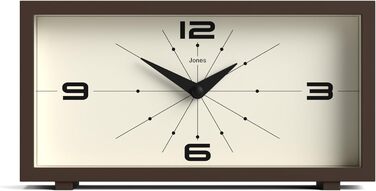 Настільний годинник JONES CLOCKS Odeon, сучасний прямокутний дизайн у ретро-стилі, для полиці, столу, каміна або тумбочки, коричневий