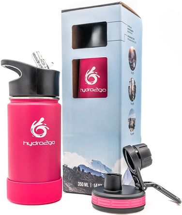 Дитяча термос-пляшка з нержавіючої сталі 350 мл Pure Pink, без BPA, з 2 герметичними кришками (трубочка і спортивна)
