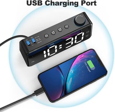 Цифровий FM-радіо будильник ANJANK з USB-зарядкою, подвійним будильником, димованим LED-дисплеєм 6,5'', динаміком, функцією відкладання, для спальні, чорний