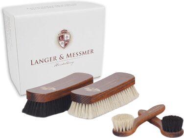 Набір щіток для взуття Langer & Messmer 4 шт. з кінського волосу для професійного догляду за взуттям із гладкої шкіри — полірувальні та кремові щітки