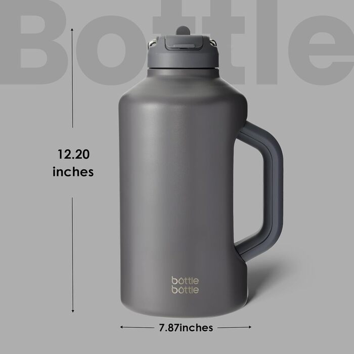 Термос-пляшка BOTTLE BOTTLE з трубочкою та подвійною кришкою, спортивна вакуумна пляшка з нержавіючої сталі 1,8 л для чоловіків, з ручкою, сіра, для тренувань та спорту
