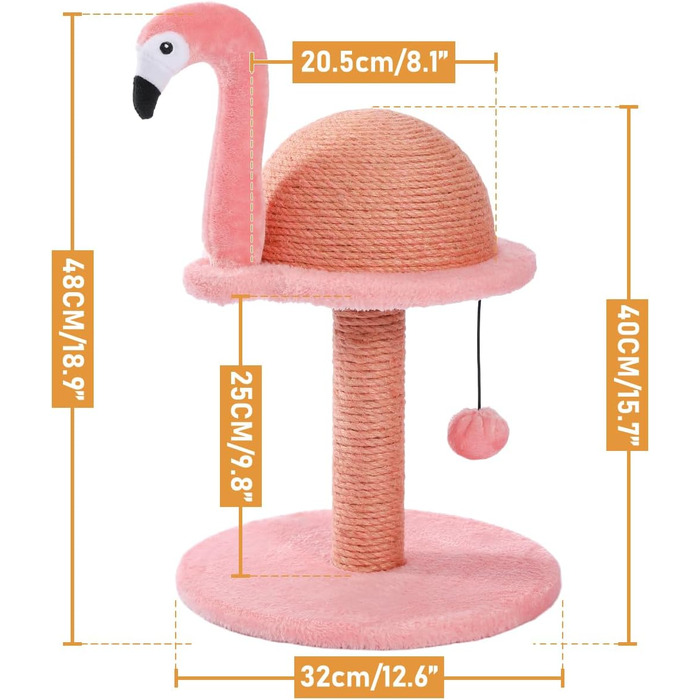 Креативний когтеточка для котів PAWZ Road Flamingo, стильний рожевий котячий комплекс, висота 48 см