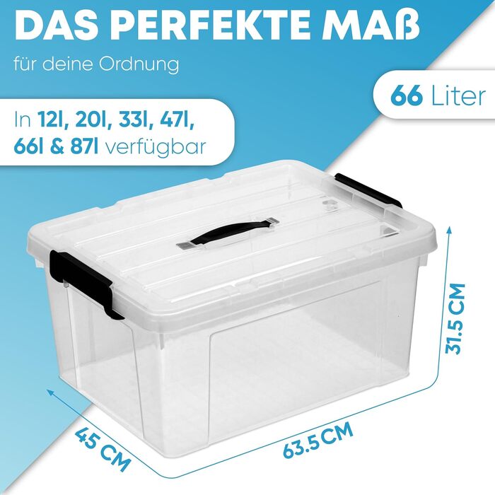 Набір із 3 контейнерів для зберігання з кришкою, BPA Free, з або без ручки, посилене дно, прозорий, 66 л