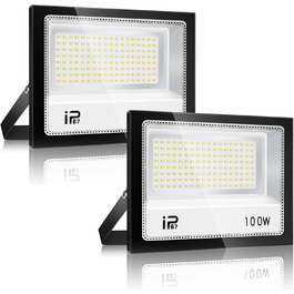 YZYFACAI LED прожектор 300 Вт для вулиці, 30000 Лм, 7000K холодне біле світло, IP67 водонепроникний, для двору, гаража, саду, комплект 2 шт. (100 Вт)