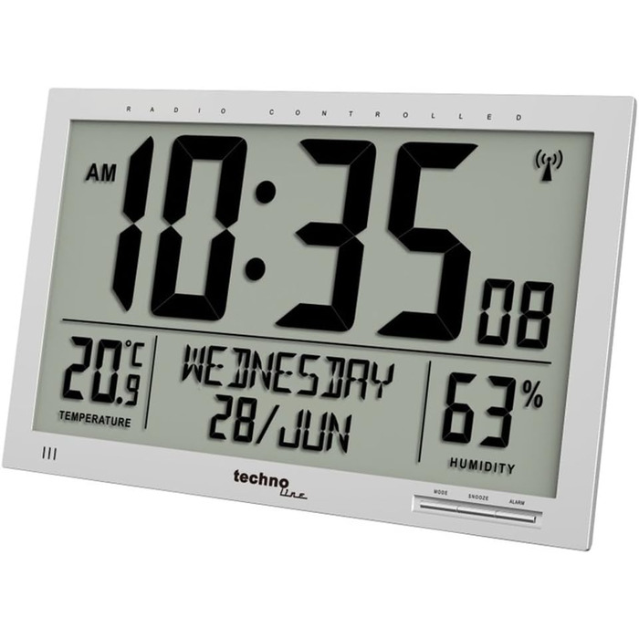 Настінний годинник Technoline WS 8013, цифровий, XL, сріблястий, великий LCD-дисплей, індикація температури, сучасний дизайн, 37×27 см