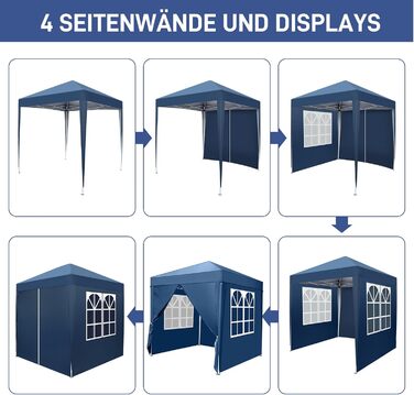 Павільйон 2x2 м Pop-up, водонепроникний, вітростійкий, складаний, з УФ-захистом 50+, регульована висота, 4 стінки, для вулиці, саду, вечірок, кемпінгу, темно-сірий (синій, 4 стінки)