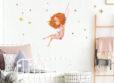 Настінний наклейка Little Deco для дівчинки з кроликом на гойдалці, 140x71 см, стікер для дитячої кімнати, декор для малюків