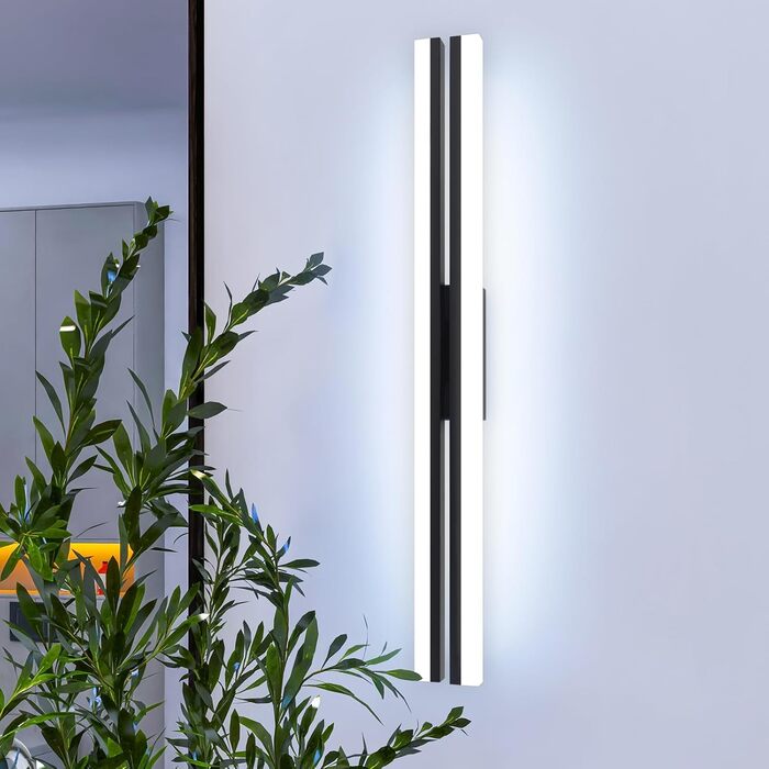 Світильник для ванної MantoLite LED, 60 см, 24 Вт, 6000K, матовий чорний, IP44, настінний для дзеркала, спальні, вітальні, суперяскравий