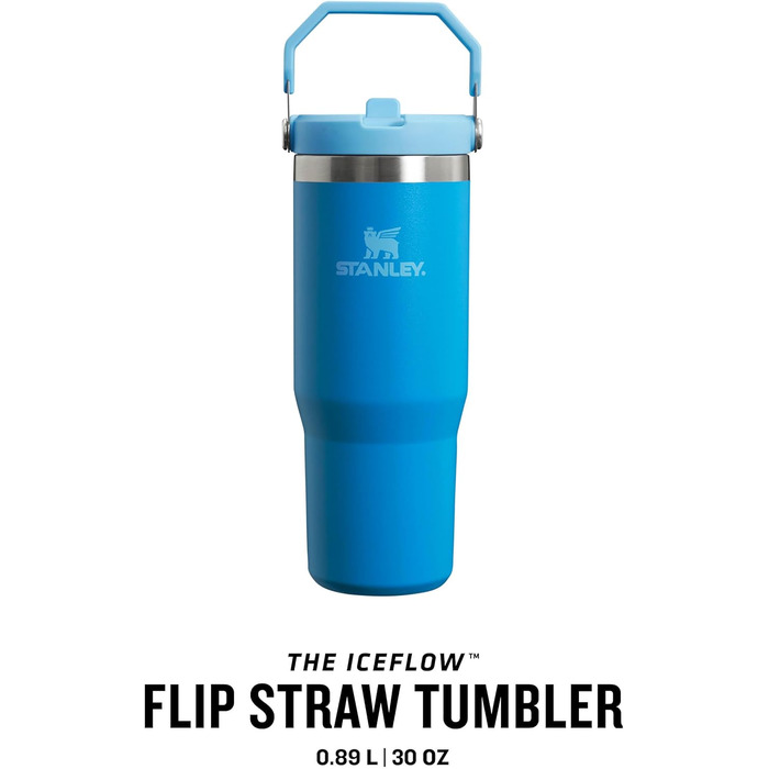 Термос-кружка Stanley Flip Straw 0.89 л з трубочкою, термос для води, спортивна пляшка BPA Free, 12+ годин холод, підходить для посудомийки (Azure)