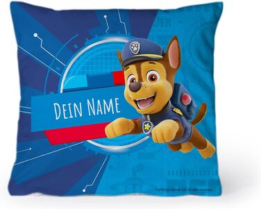 Подушка з принтом PAW Patrol Чейз 30x30 см з іменем, декоративна, з наповнювачем, індивідуальний друк, для спальні та вітальні