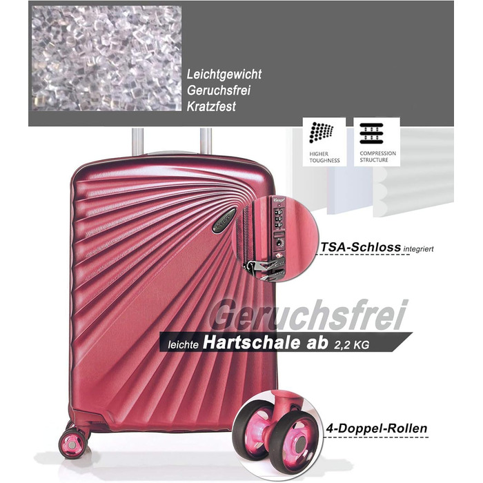 Валіза ABISTAB VERAGE Kinetic 4-колісна, розширювана, 76 см, TSA-замок, ABS/PC, бордова, середня