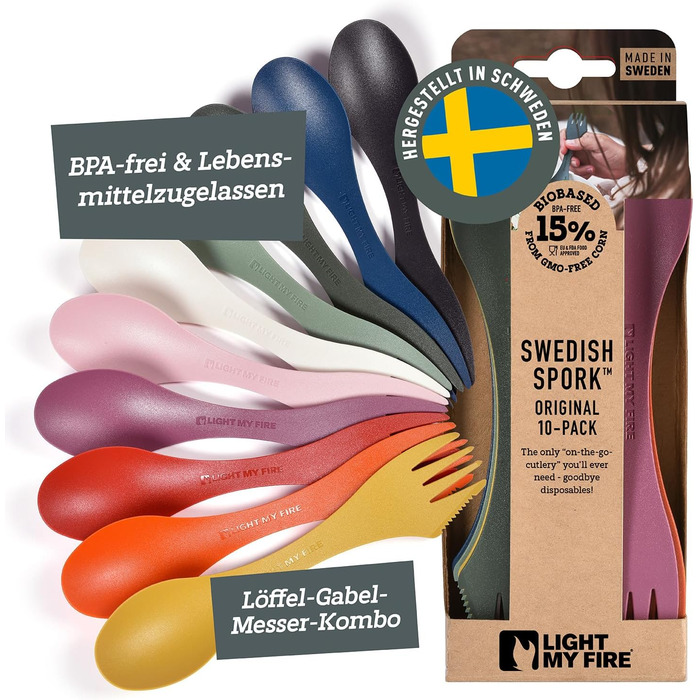Набір ложка-вилка-ніж Light my Fire Spork Original 3-в-1 для кемпінгу, 4/10 шт, біопластик, BPA-free