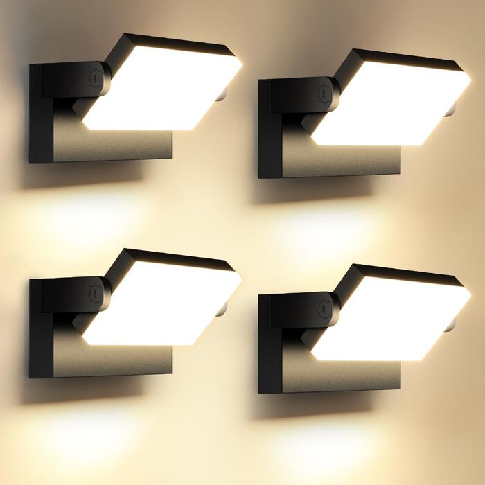LED зовнішні настінні світильники Ledmo 60W, 5000 Лм, 360° поворот, IP65, тепле світло 3000K, білі, для тераси, входу, саду, 4 шт.