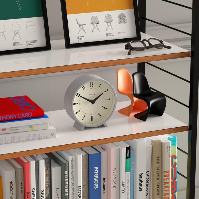 Настільний годинник JONES CLOCKS Venus, круглий, сірий, сучасний ретро-дизайн для столу, полиці, каміна або тумбочки