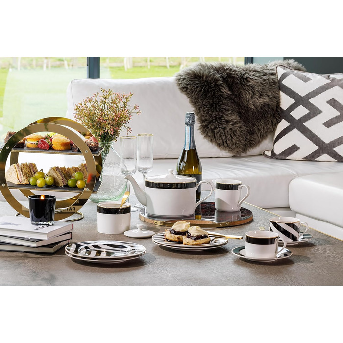Чайник Mikasa Luxe Deco порцеляновий, 1.1 л, з фільтром, арт-деко, золото, для 4 чашок, підходить для посудомийки