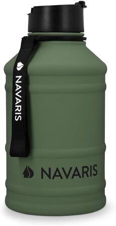 Navaris Фітнес пляшка для води 2,2 л з нержавіючої сталі, спортивна пляшка XXL, BPA Free, темно-зелена