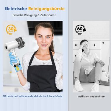 Електрична щітка для прибирання Spin Scrubber з 5 насадками, 2 режими, LED-індикатор — для ванної, плитки, швів, кухні, скла, гриля та шин