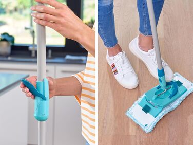 Leifheit CLEAN Twist M Ergo 2.0 – набір для прибирання: плоска швабра з мікрофібри для вологого догляду за паркетом, ламінатом і дерев'яною підлогою, система віджиму, Click-System, насадка Supersoft