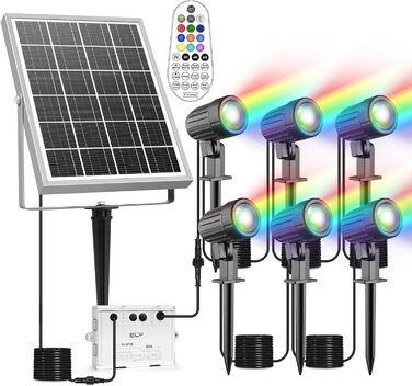 Сонячні садові RGB світильники CLY з пультом, IP66, 10 кольорів, 30 режимів, таймер, водонепроникні, для вулиці, декору та саду, 6 шт.