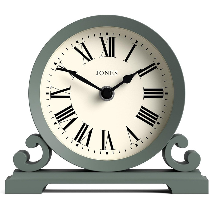 Настільний годинник JONES CLOCKS Saloon, класичний стиль, римські цифри, подвійний скрол, для столу, полиці чи тумбочки, зелений