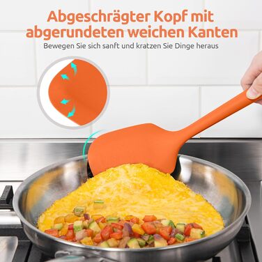 U-Taste Набір кухонного посуду з силікону, 5 шт, довгі, термостійкі до 315°C, BPA Free, антипригарні лопатки та ложки для змішування, смаження, сервірування (помаранчеві)