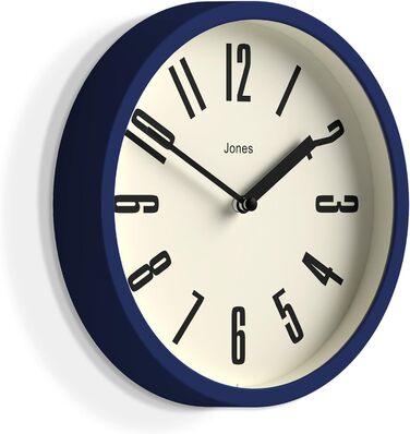 Настінний годинник JONES CLOCKS Retro 20 см, синій, великі цифри, для кухні, офісу, дитячої кімнати, ванної, водостійкий