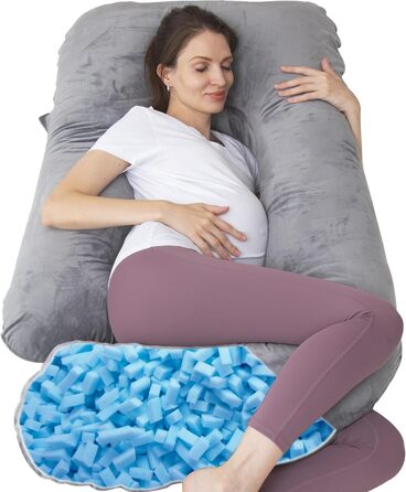 Подушка для вагітних TaiBest U-подібна, з подрібненого Memory Foam, для сну, підтримка живота, сіра