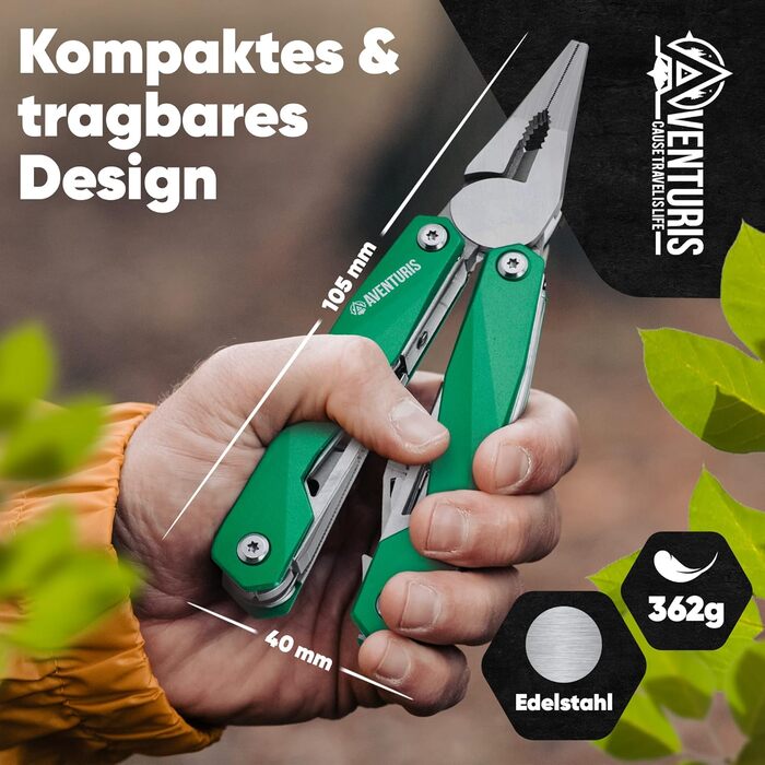 AVENTURIS® Мультитул зелений – багатофункціональний інструмент для велосипеда та outdoor, подарунок для чоловіків, персоналізований