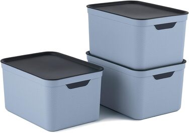 Набір із 3 контейнерів для зберігання Jive Dekobox 16 л з кришкою, темно-сірий, синій, пластик PP (перероблений), 37.5x27.8x29.8 см