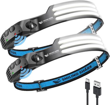 Лобовий ліхтар Smiling Shark, 230° широкий кут, 3 LED, біле світло, 2 шт., надяскравий, водонепроникний, акумуляторний для бігу, кемпінгу