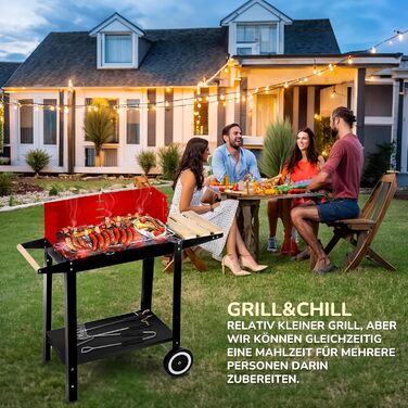 Вугільний гриль Five-Star Grill&Chill, садовий, хромована решітка 50×26,5 см, 2 колеса, модель GC0010