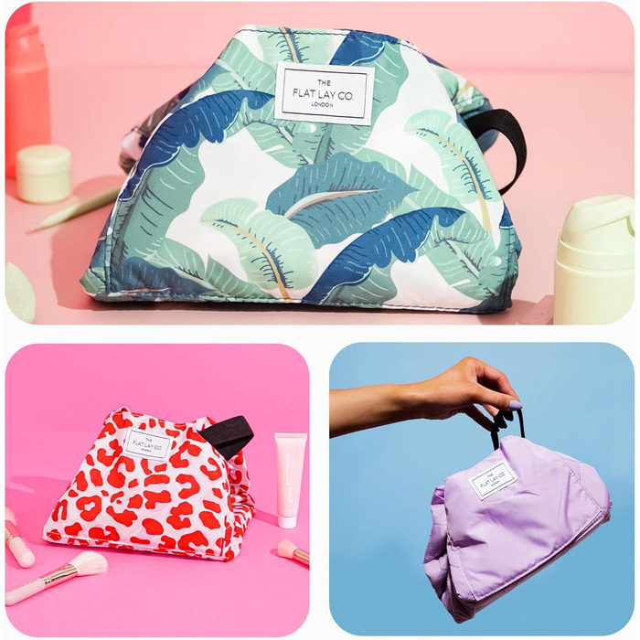 Косметичка-органайзер з шнурком The Flat Lay Co для подорожей, з тримачем для пензлів і кишенею на блискавці, класичний чорний колір