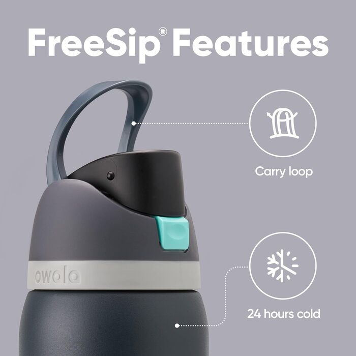 Термос Owala FreeSip 950 мл з трубочкою, ізольована спортивна пляшка для води з нержавіючої сталі, BPA-free, не протікає, Foggy Tide
