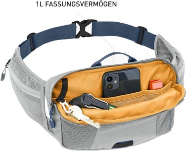 Поясна сумка EVOC HIP Pouch 1 для велопрогулянок, 1 л, з системою вентиляції AIR PAD, додатковими кишенями та регульованим поясом