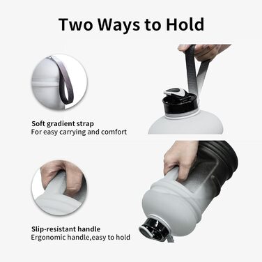 Спортивна пляшка TOOFEEL 2л, BPA Free, з мірною шкалою, багаторазова, чорна-біла для фітнесу та тренувань