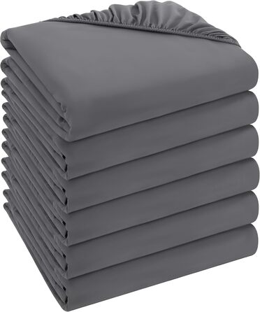 Комплект з 6 простирадл на резинці Utopia Bedding 90x200 см, сірі, мікрофібра, глибока кишеня 35 см