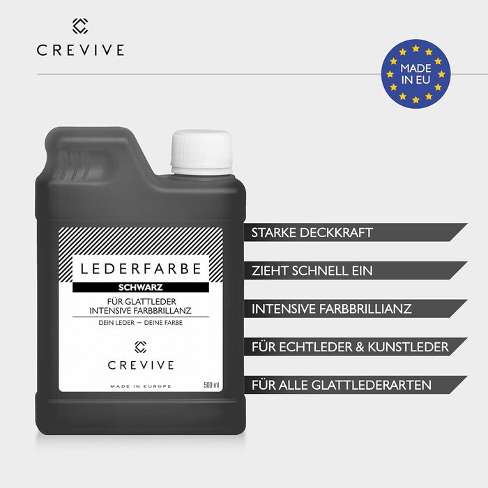 CREVIVE фарба для шкіри 500 мл, чорна, для натуральної та штучної шкіри