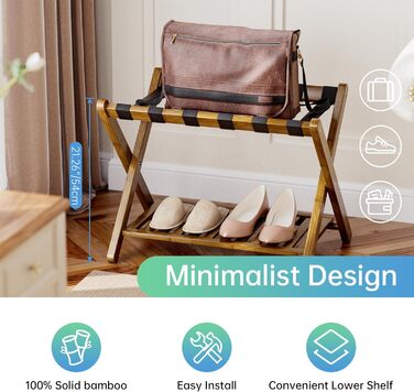 Стійка для валіз SMIBUY, набір 2 шт., складана, бамбукова з полицею, для гостьової кімнати, спальні, готелю, міцна, колір горіх