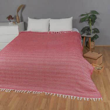 Плед-покривало Tuiste з бавовни 250x265 см, червоний – багатофункціональна софадекка, на ліжко, диван, крісло, для пікніка, літня ковдра, двосторонній покривало