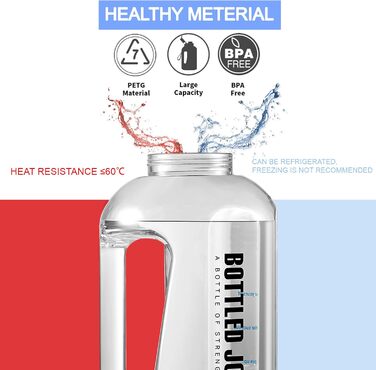 Спортивна пляшка для води 3,5 л з мірною шкалою, герметична, BPA-free, з ручкою та щіткою для очищення, для фітнесу та офісу (біла, 3785 мл)