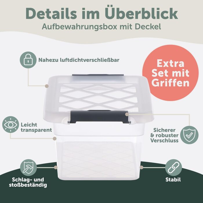Пластикова коробка для зберігання Blumtal з кришкою 32 л, 36,5x36x26,5 см, 100% новий матеріал, з фіксаторами, набір 4 шт.