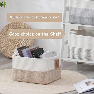 Плетений кошик COMFY-HOMI з бавовняного шнура з ручками для зберігання іграшок, книг і речей, органайзер для полиць, 34,3x27,9x24,1 см, біло-коричневий