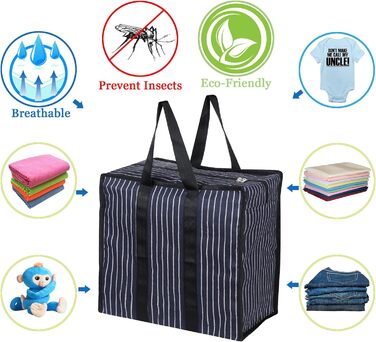 Double R Bags багаторазова велика сумка для покупок з парусини, міцна, з посиленими ручками і дном на блискавці, 2 шт, темно-синя