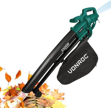 Електричний садовий пилосос VONROC 3300Вт 3-в-1: повітродув, пилосос, подрібнювач, 270 км/год, 40л мішок