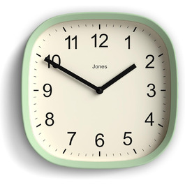 Квадратний ретро настінний годинник JONES CLOCKS Sprite, м'ятний, акрил, 25x25 см