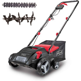 Електричний аератор-скарифікатор Scheppach SC32, 1500 Вт, 32 см, 30 л, 4-рівневе регулювання, вал з 16 ножами, вал з 36 граблями
