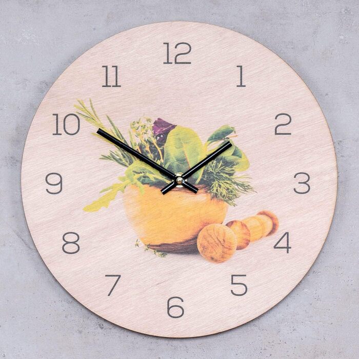 levandeo настінний годинник з дерева 30x30 см, круглий, для кухні, з зображенням трав і спецій, декор для кухні