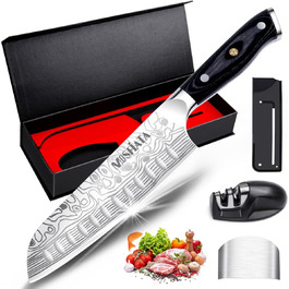Професійний кухонний ніж MOSFiATA Santoku з нержавіючої сталі, дуже гострий, у подарунковій коробці